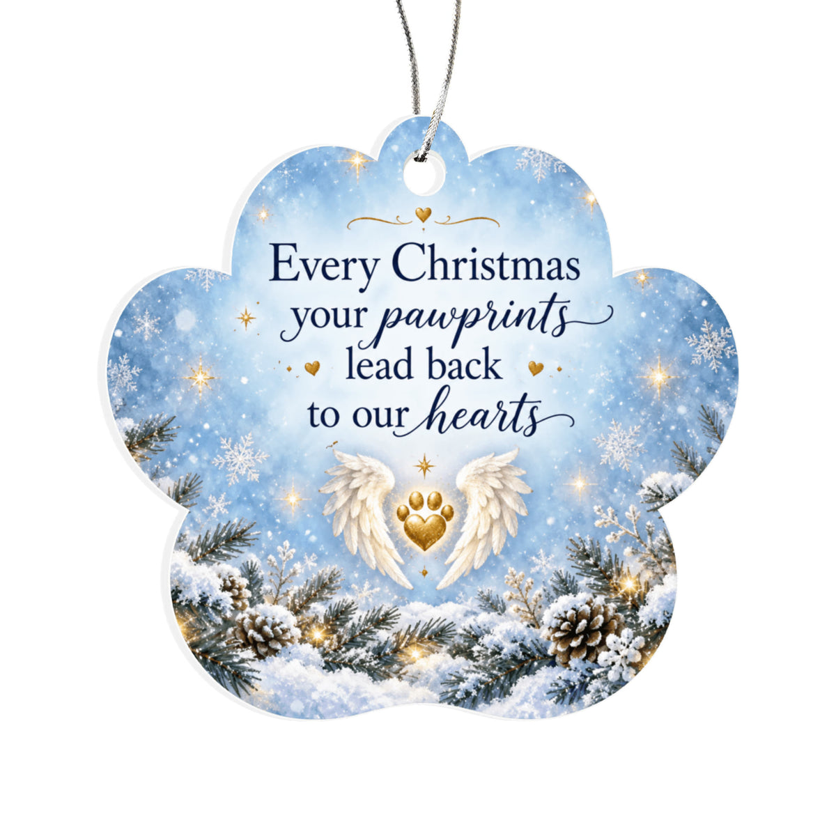 Pet Memorial Christmas Paw Ornament – Pawprints in Our Hearts