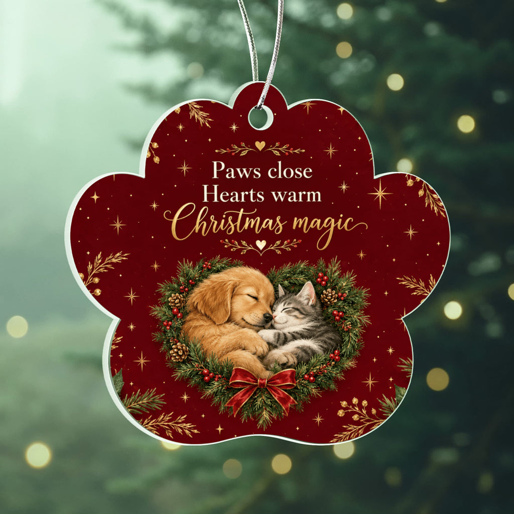 Dog & Cat Christmas Paw Ornament – Paws Close, Hearts Warm Acrylic Keepsake