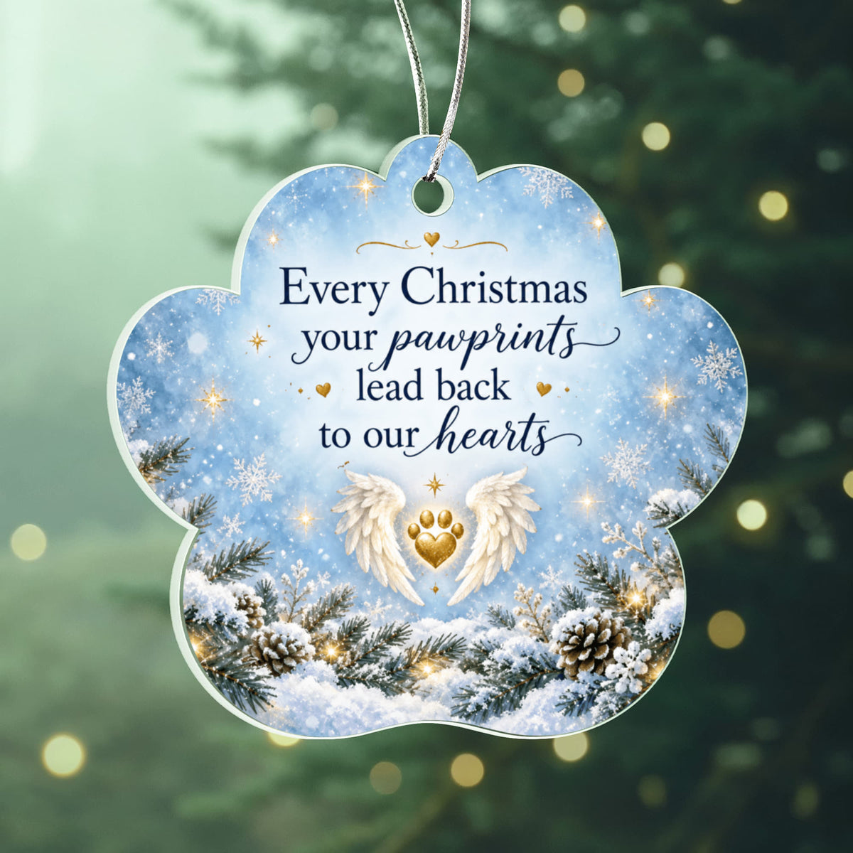 Pet Memorial Christmas Paw Ornament – Pawprints in Our Hearts
