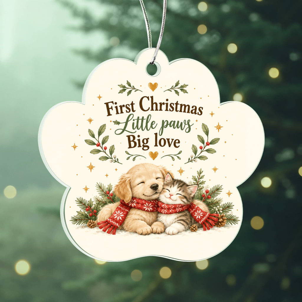 Pet's First Christmas Paw Ornament – Little Paws, Big Love Acrylic Keepsake