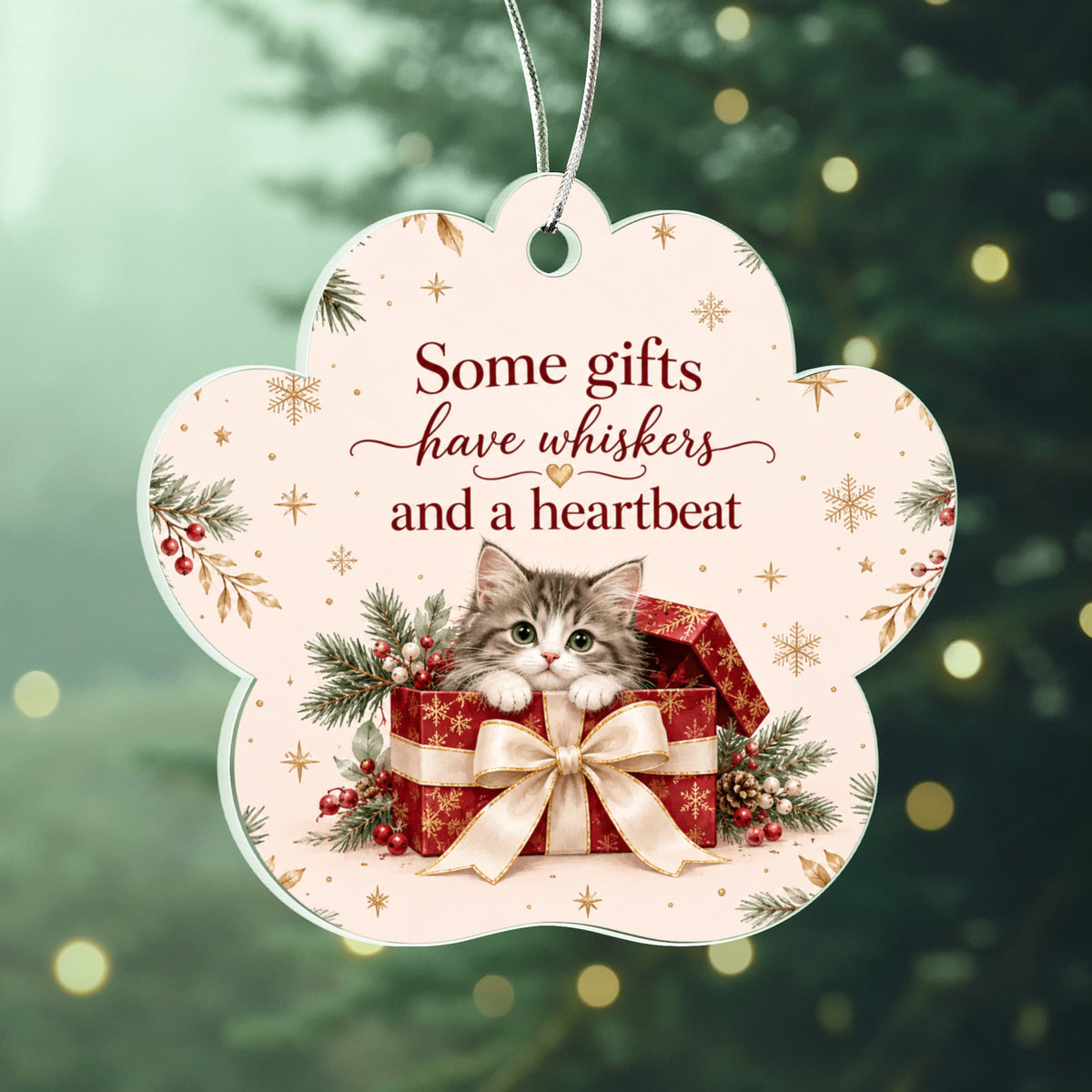 Cat Christmas Paw Ornament – Some Gifts Have Whiskers Acrylic Keepsake