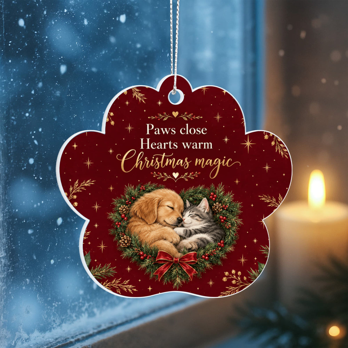 Dog & Cat Christmas Paw Ornament – Paws Close, Hearts Warm Acrylic Keepsake