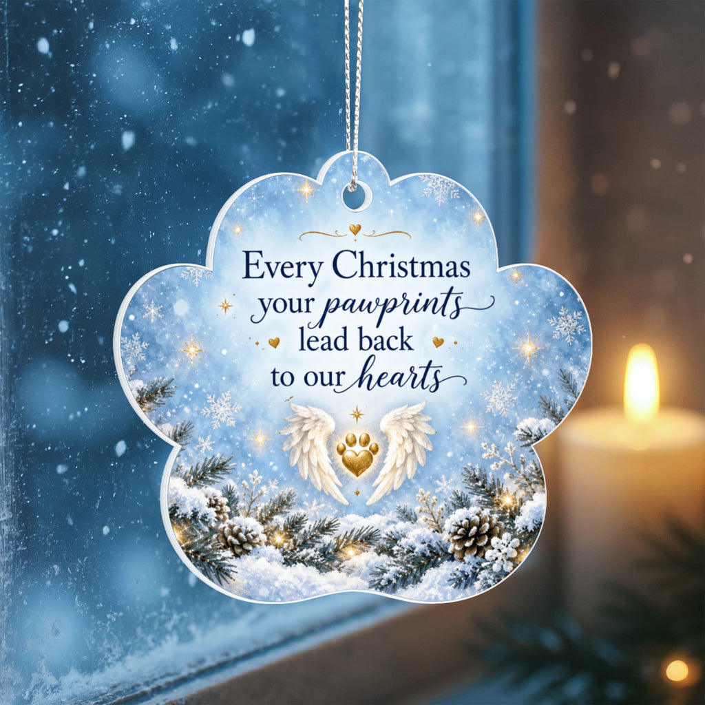Pet Memorial Christmas Paw Ornament – Pawprints in Our Hearts