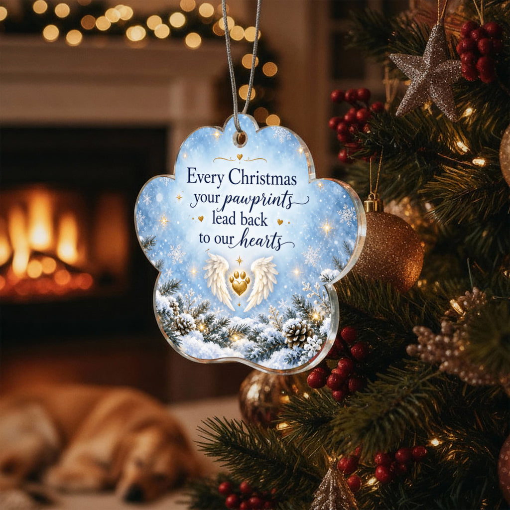 Pet Memorial Christmas Paw Ornament – Pawprints in Our Hearts