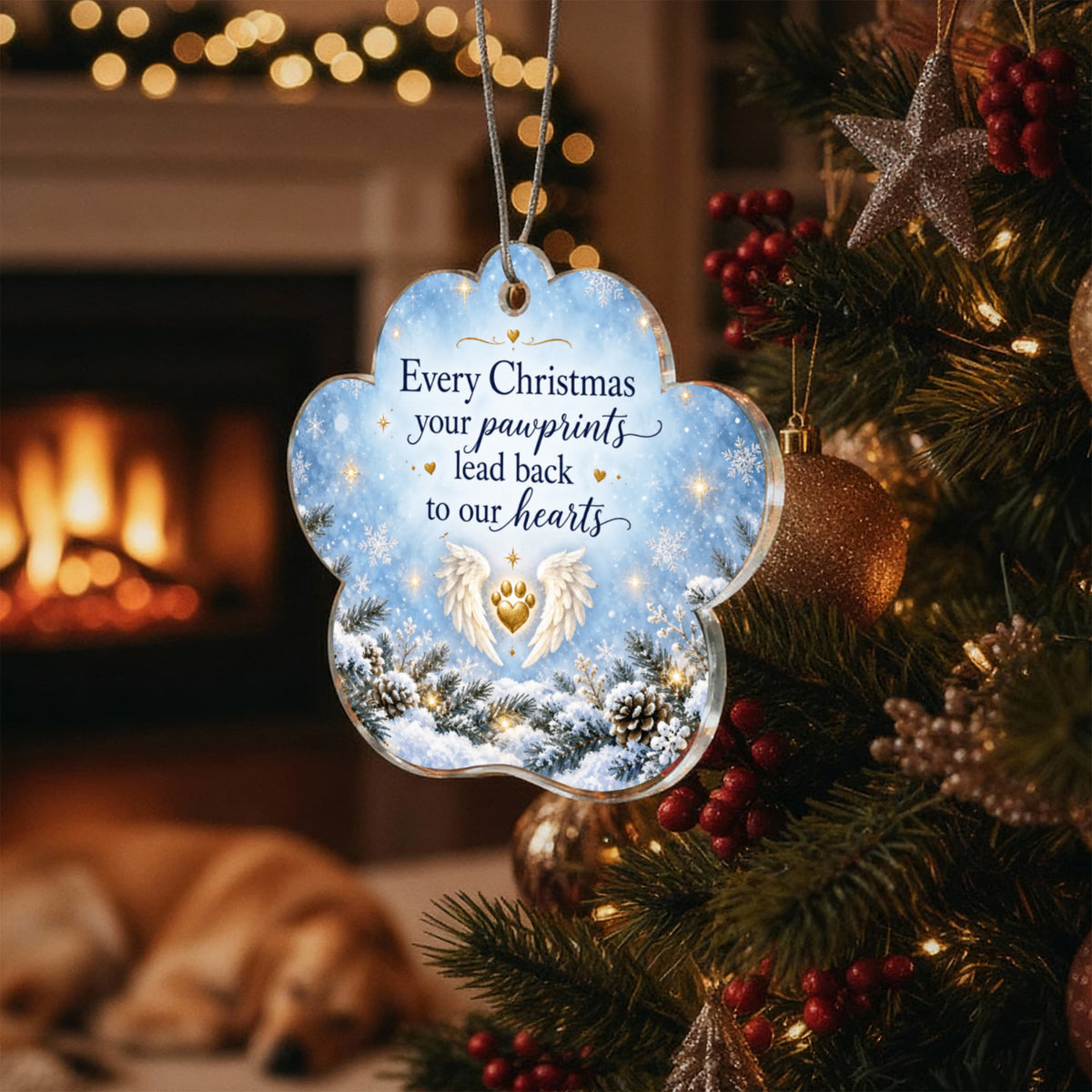 Pet Memorial Christmas Paw Ornament – Pawprints in Our Hearts