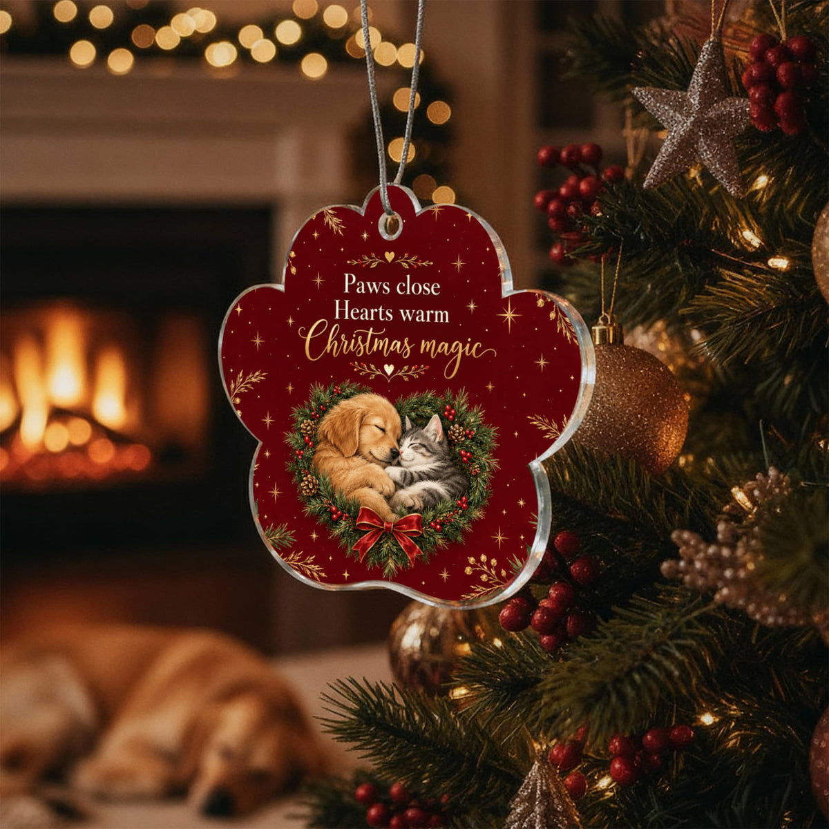 Dog & Cat Christmas Paw Ornament – Paws Close, Hearts Warm Acrylic Keepsake