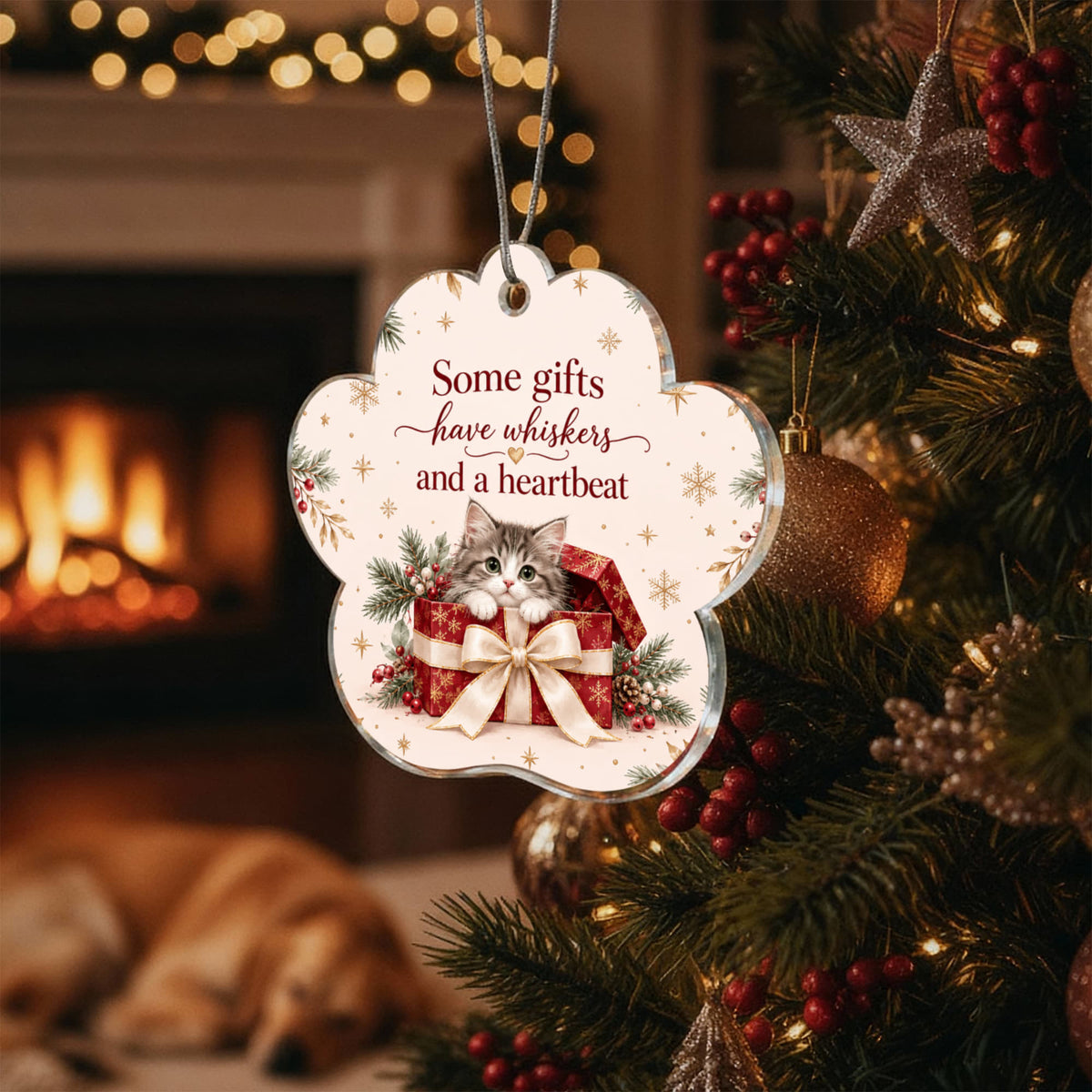 Cat Christmas Paw Ornament – Some Gifts Have Whiskers Acrylic Keepsake