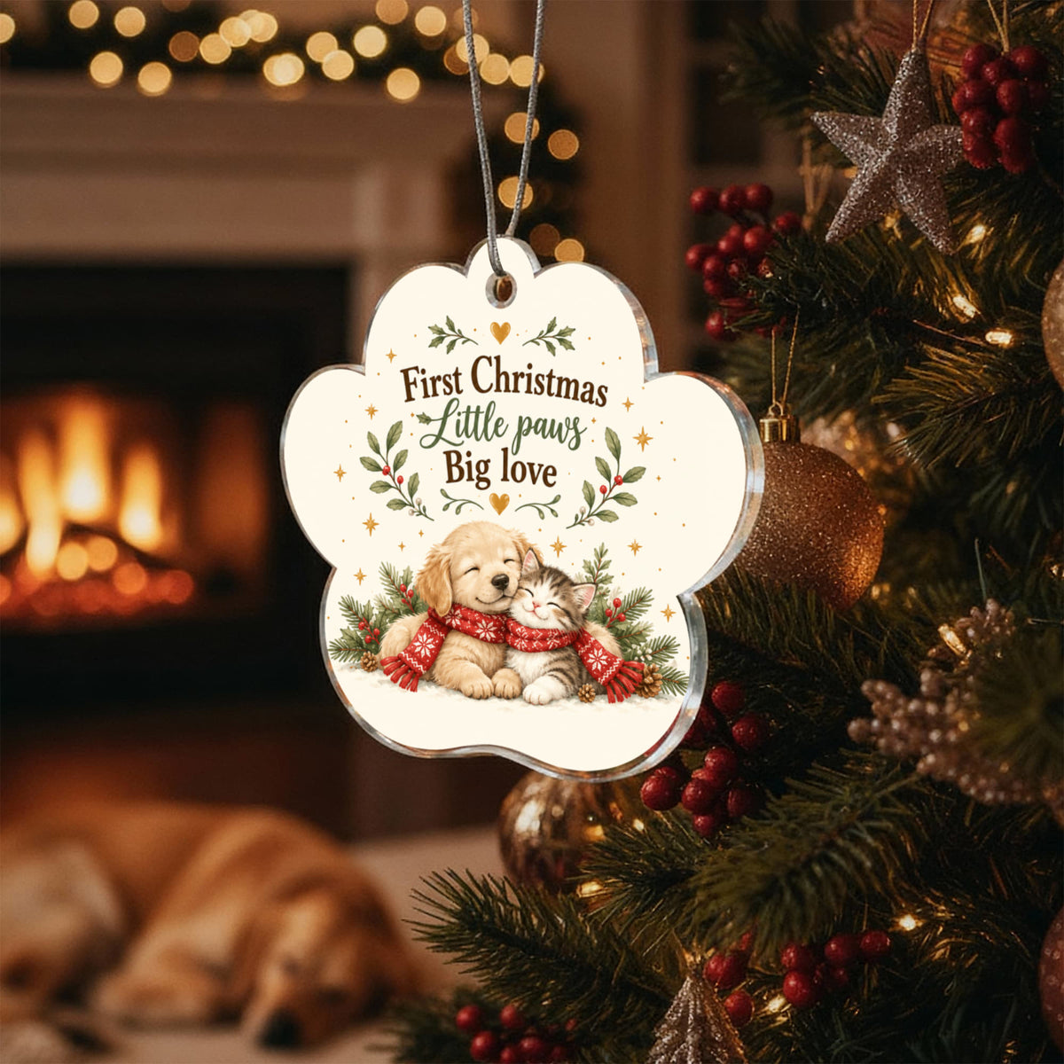 Pet's First Christmas Paw Ornament – Little Paws, Big Love Acrylic Keepsake