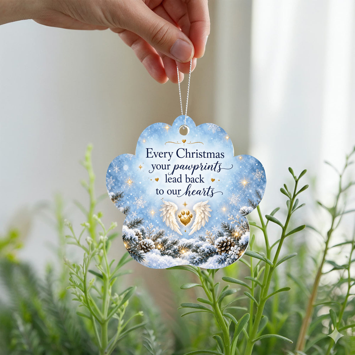 Pet Memorial Christmas Paw Ornament – Pawprints in Our Hearts