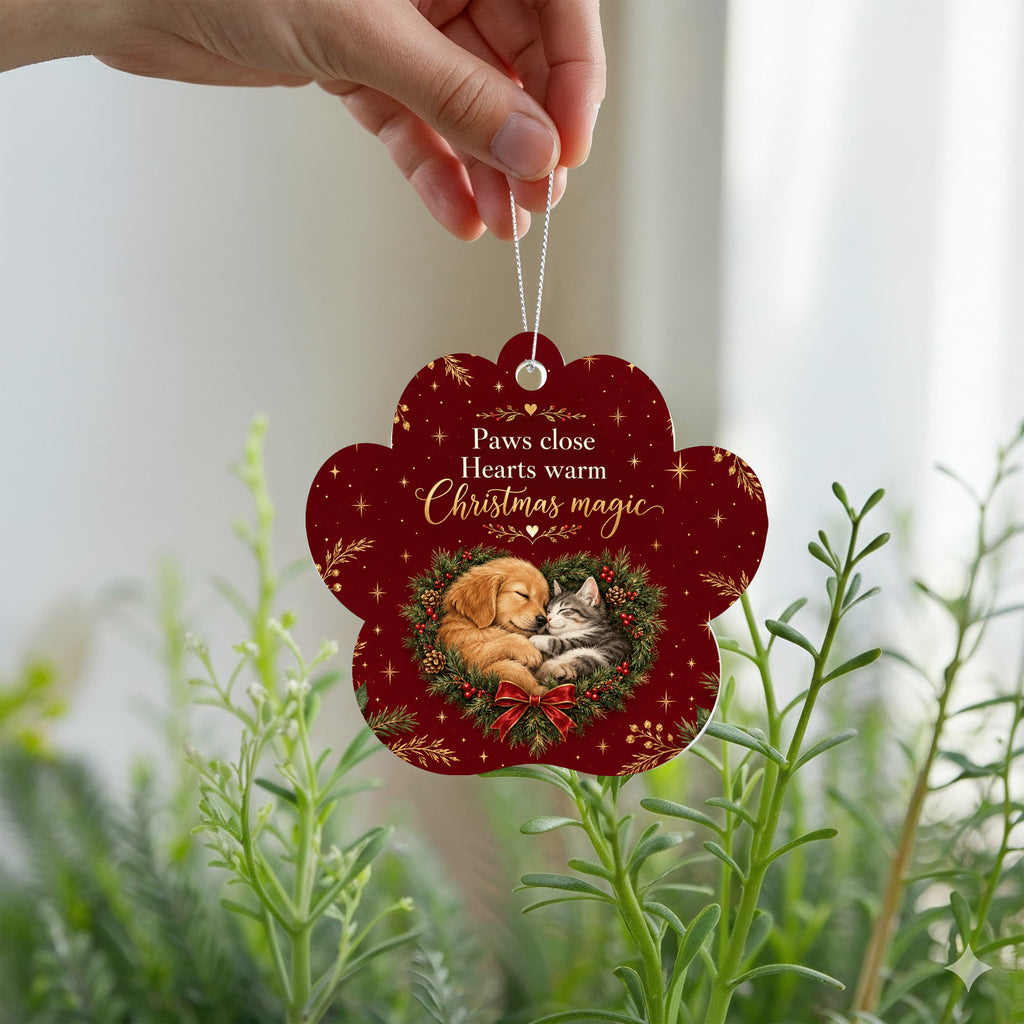 Dog & Cat Christmas Paw Ornament – Paws Close, Hearts Warm Acrylic Keepsake