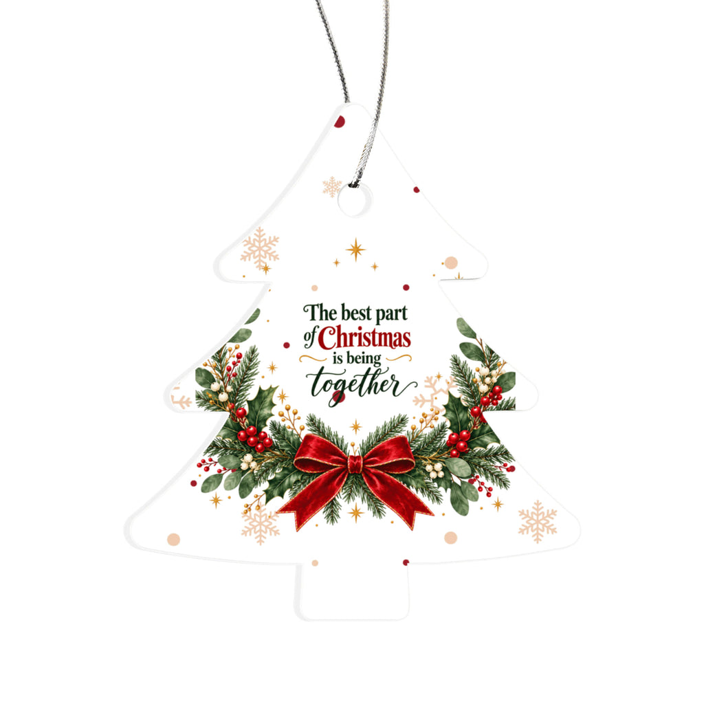 Being Together Christmas Ornament – Snowflake & Red Bow Acrylic Keepsake