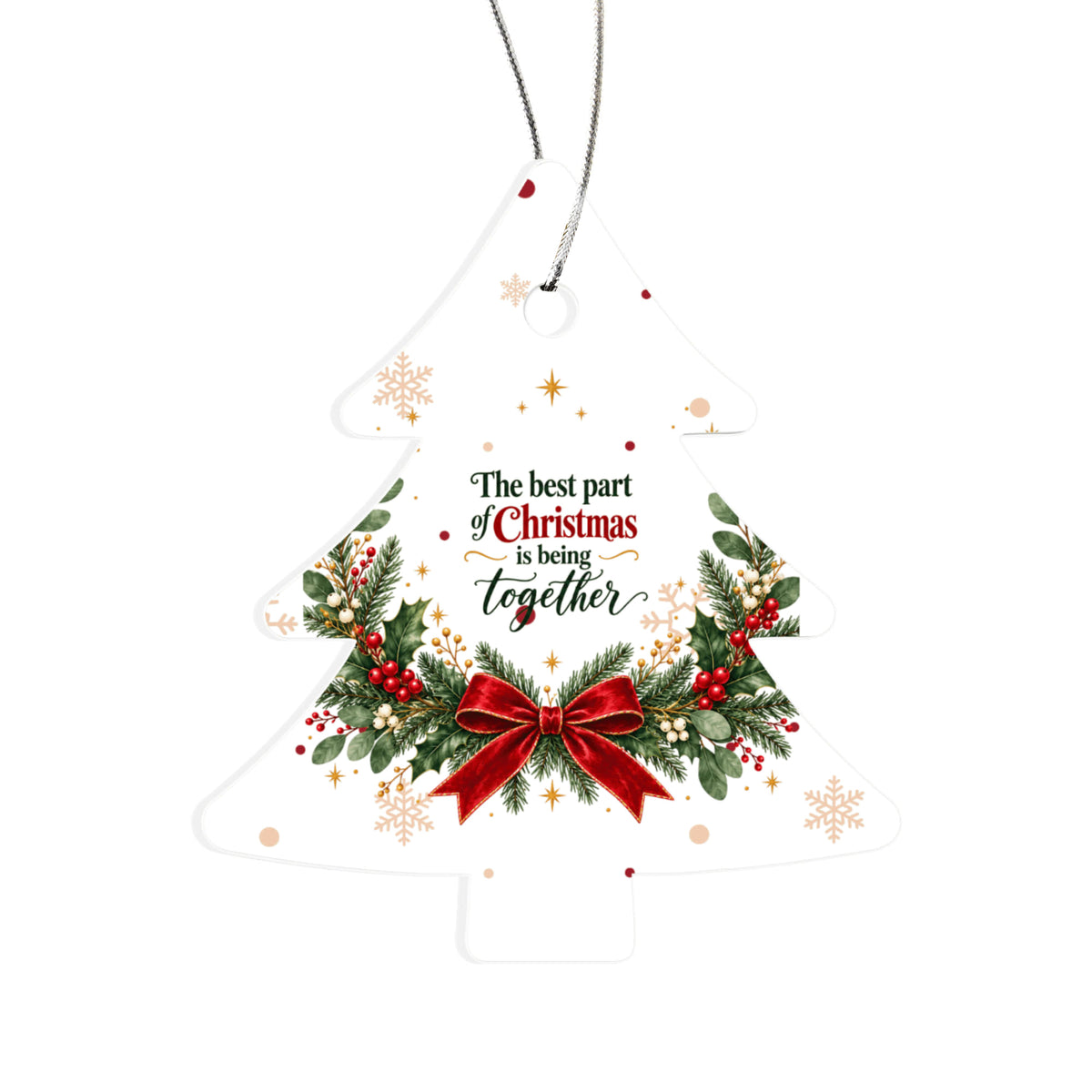 Being Together Christmas Ornament – Snowflake & Red Bow Acrylic Keepsake