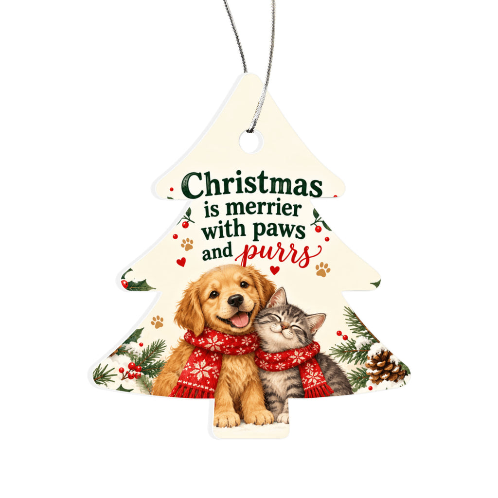 Dog & Cat Christmas Ornament – Paws and Purrs Acrylic Tree Decoration