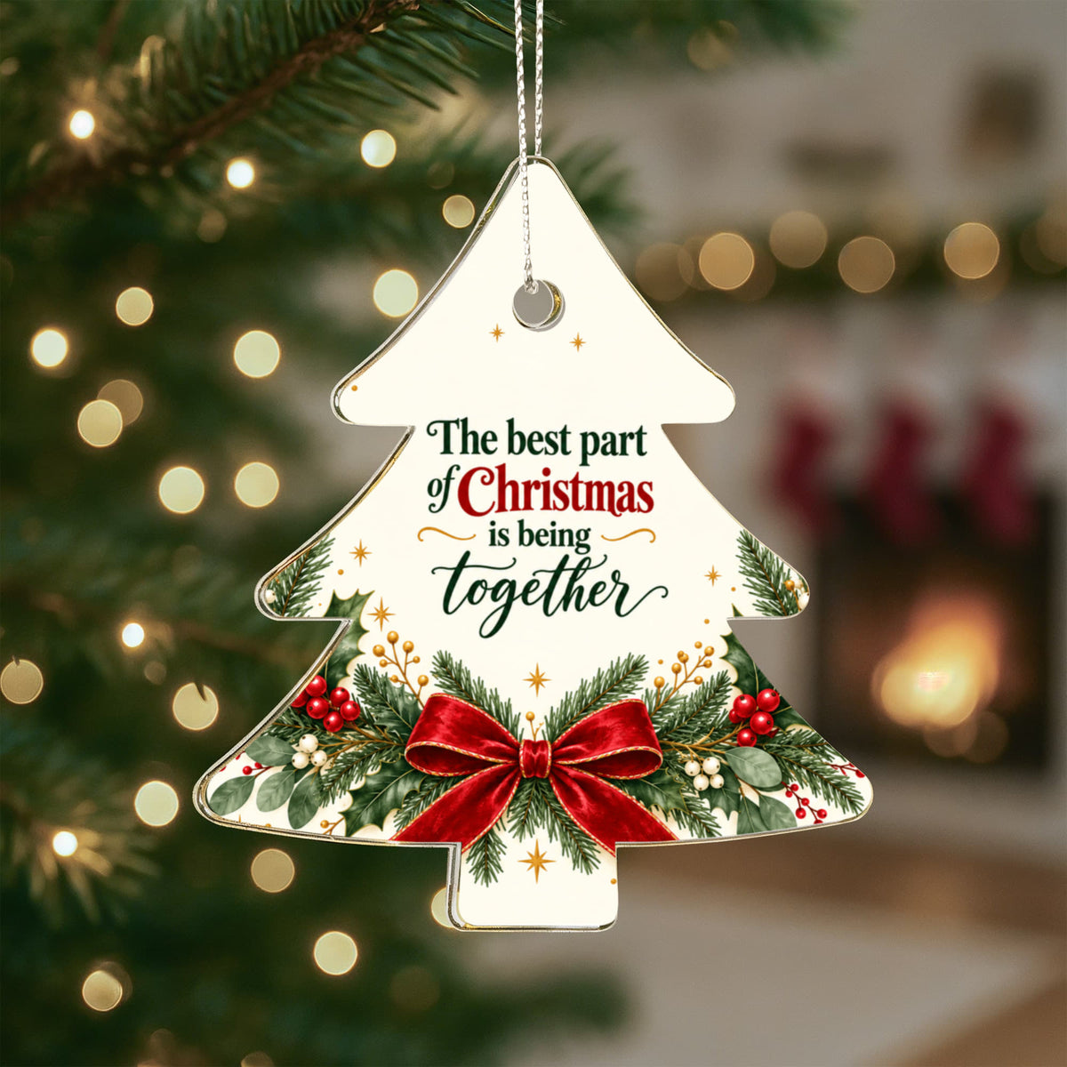 Being Together Christmas Ornament – Classic Red Bow Acrylic Keepsake