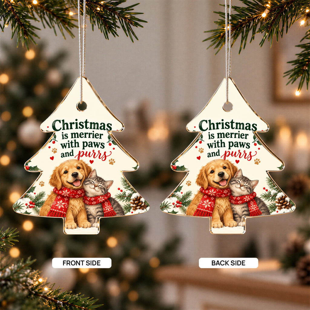 Dog & Cat Christmas Ornament – Paws and Purrs Acrylic Tree Decoration