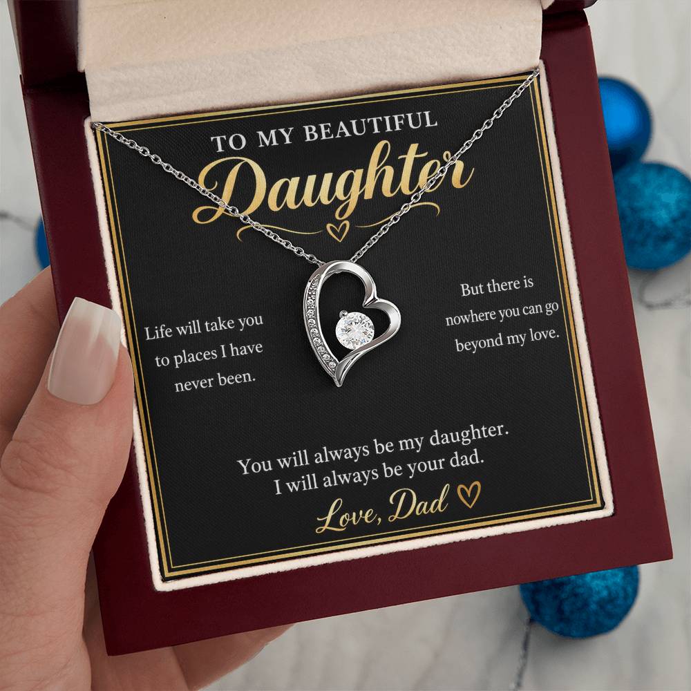 To My Daughter Necklace from Dad – Forever Love Heart & Message Card