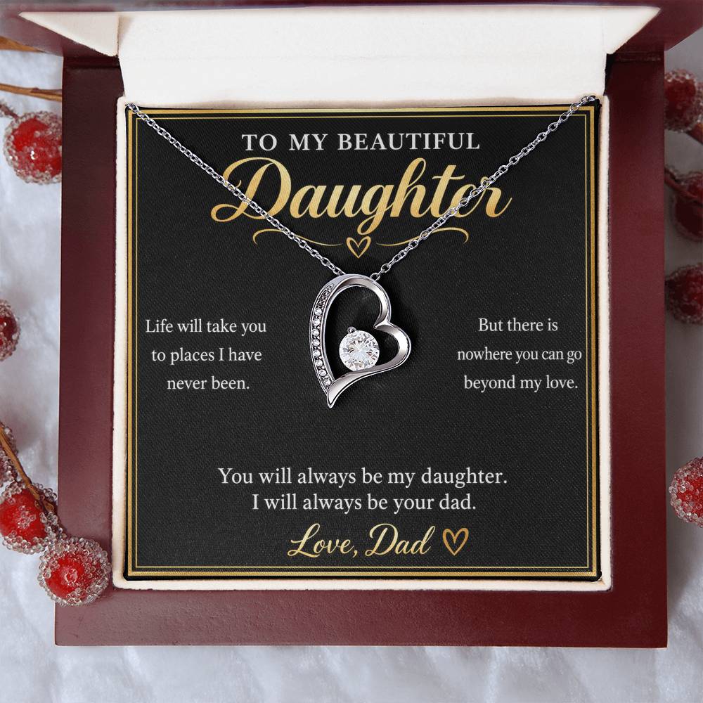 To My Daughter Necklace from Dad – Forever Love Heart & Message Card