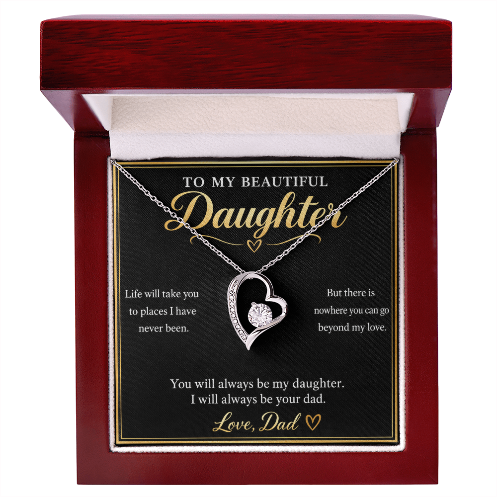 To My Daughter Necklace from Dad – Forever Love Heart & Message Card
