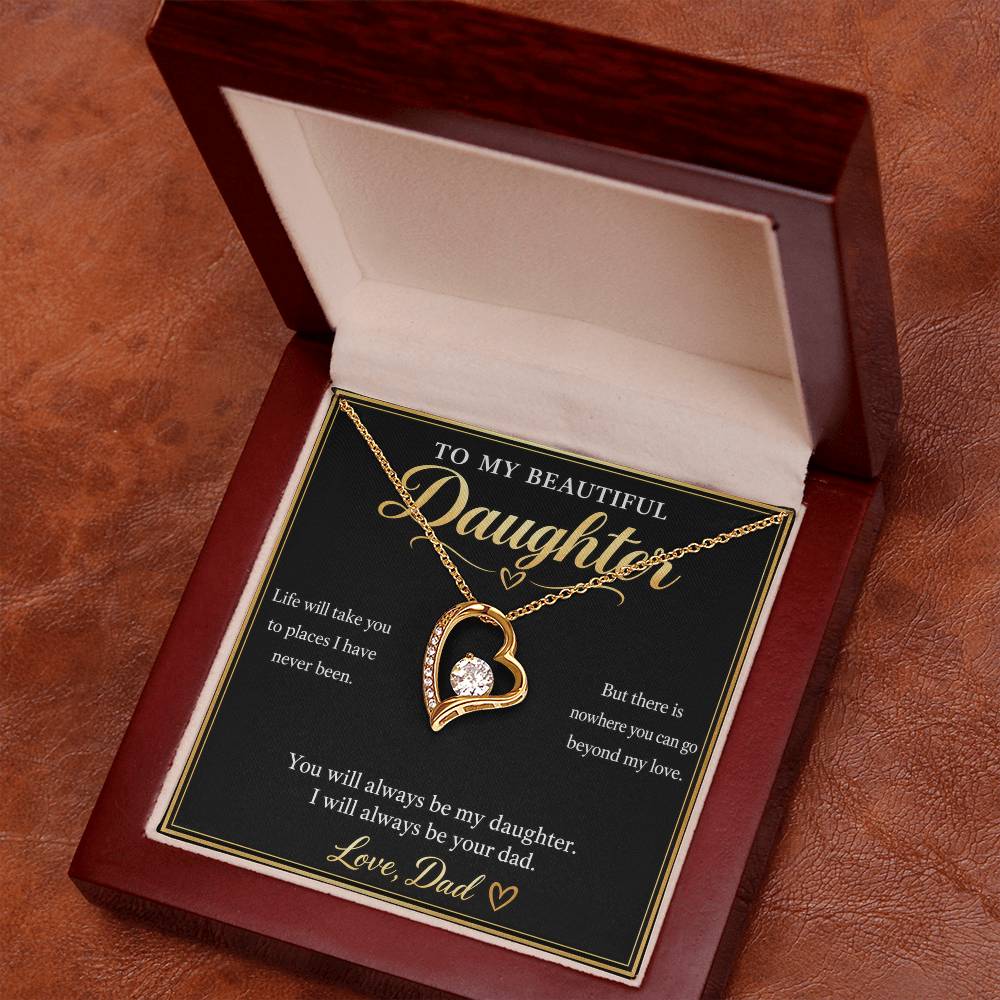 To My Daughter Necklace from Dad – Forever Love Heart & Message Card