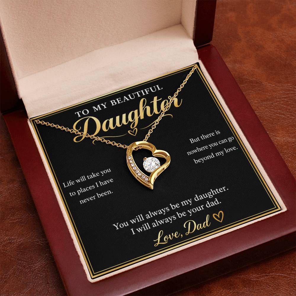 To My Daughter Necklace from Dad – Forever Love Heart & Message Card