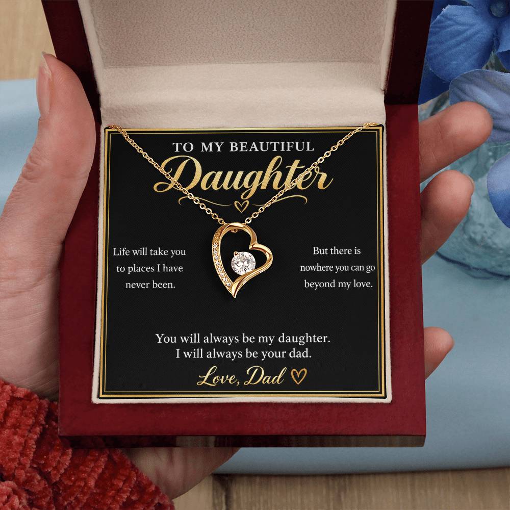 To My Daughter Necklace from Dad – Forever Love Heart & Message Card