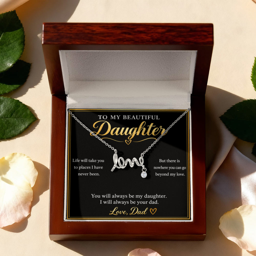 To My Daughter Love Necklace from Dad – Gift Box & Heartfelt Message Card