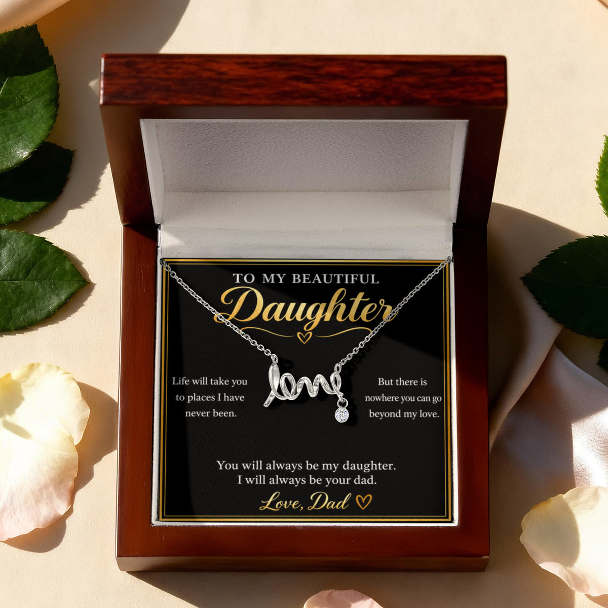 To My Daughter Love Necklace from Dad – Gift Box & Heartfelt Message Card