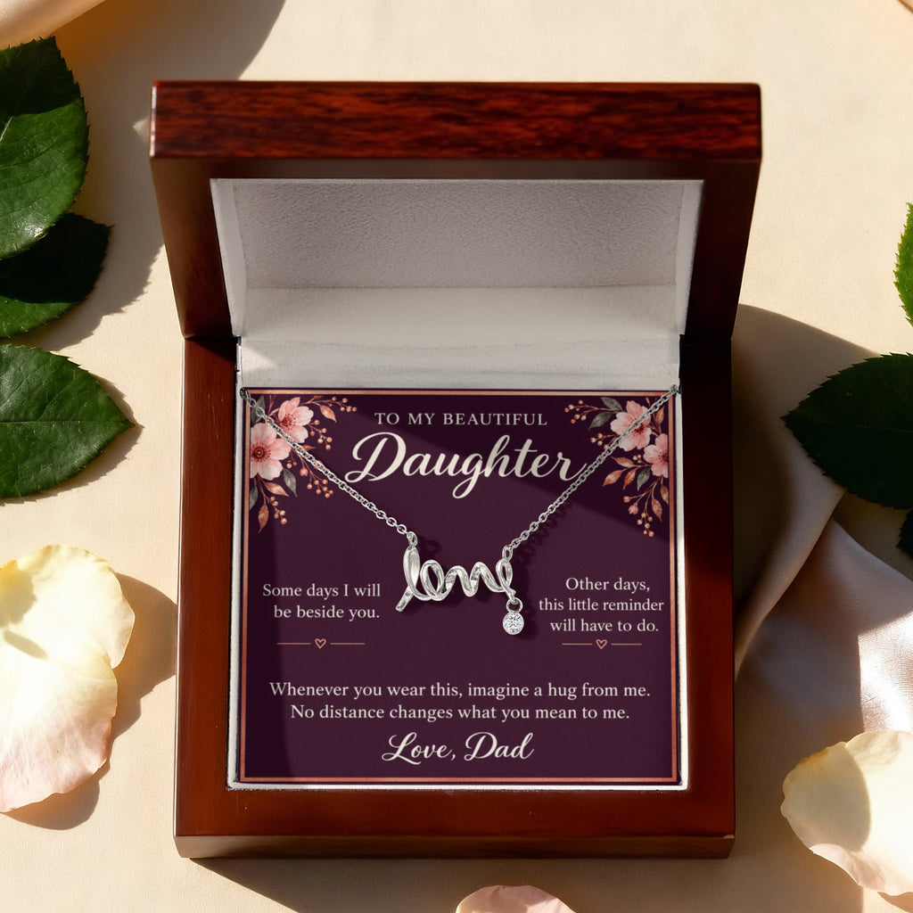 Daughter Love Necklace from Dad – A Hug When We're Apart & Message Card