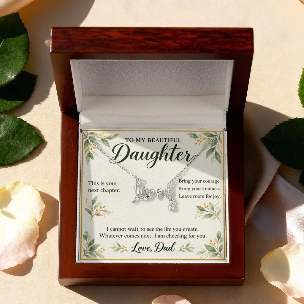 Daughter Graduation Necklace from Dad – Your Next Chapter & Message Card