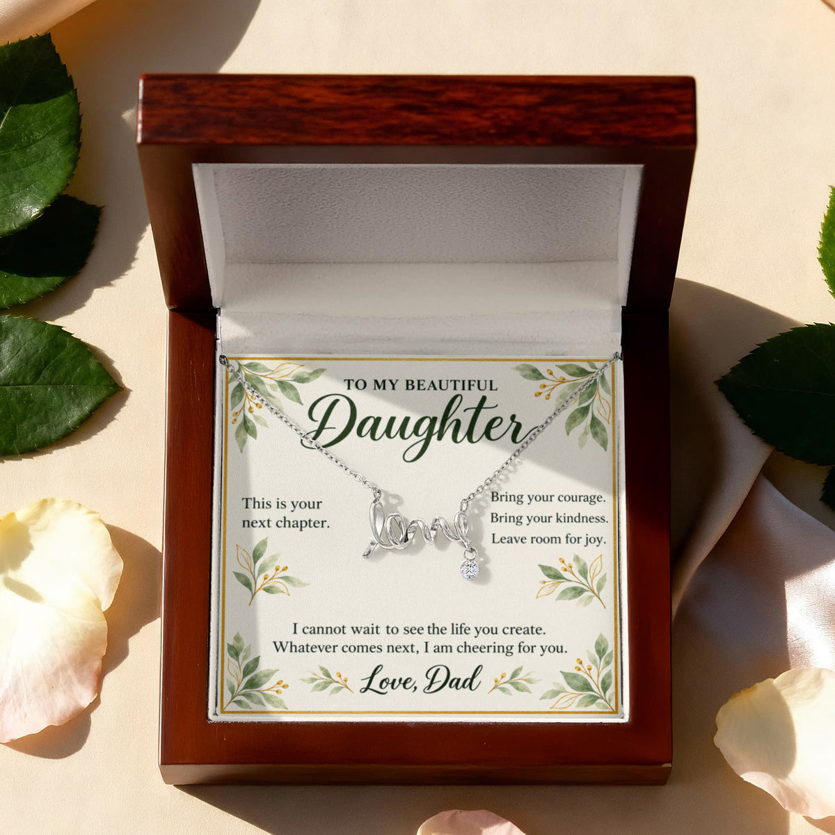 Daughter Graduation Necklace from Dad – Your Next Chapter & Message Card
