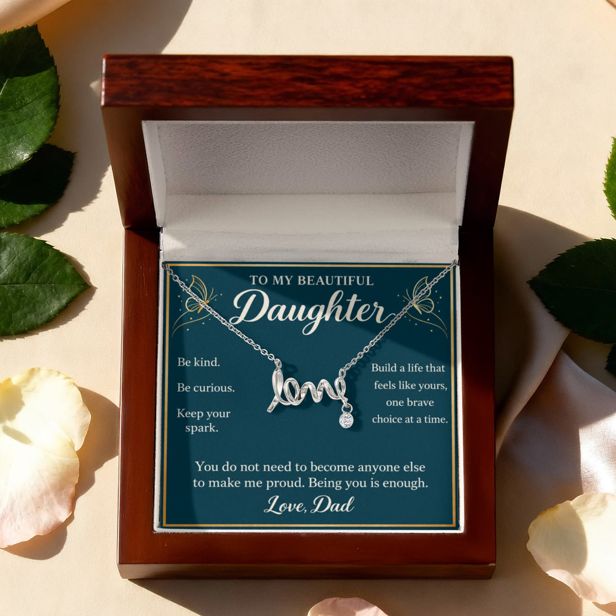 Daughter Love Necklace from Dad – Keep Your Spark & Message Card