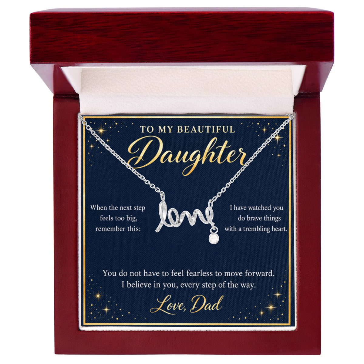 Daughter Love Necklace from Dad – I Believe in You & Message Card
