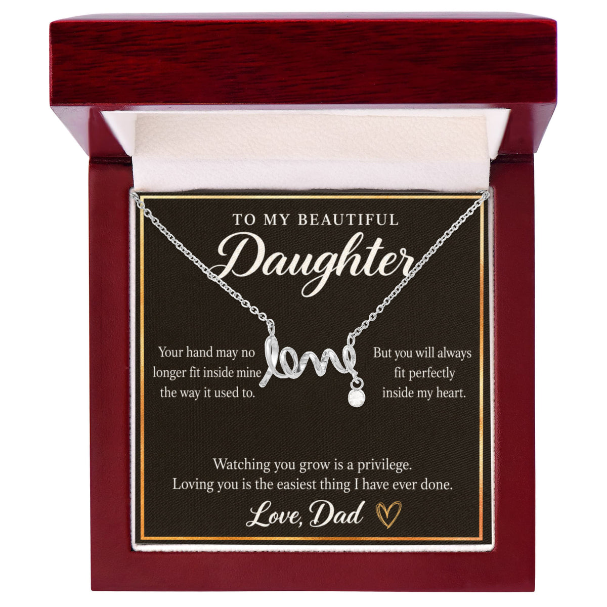 Daughter Love Necklace from Dad – Forever in My Heart & Message Card
