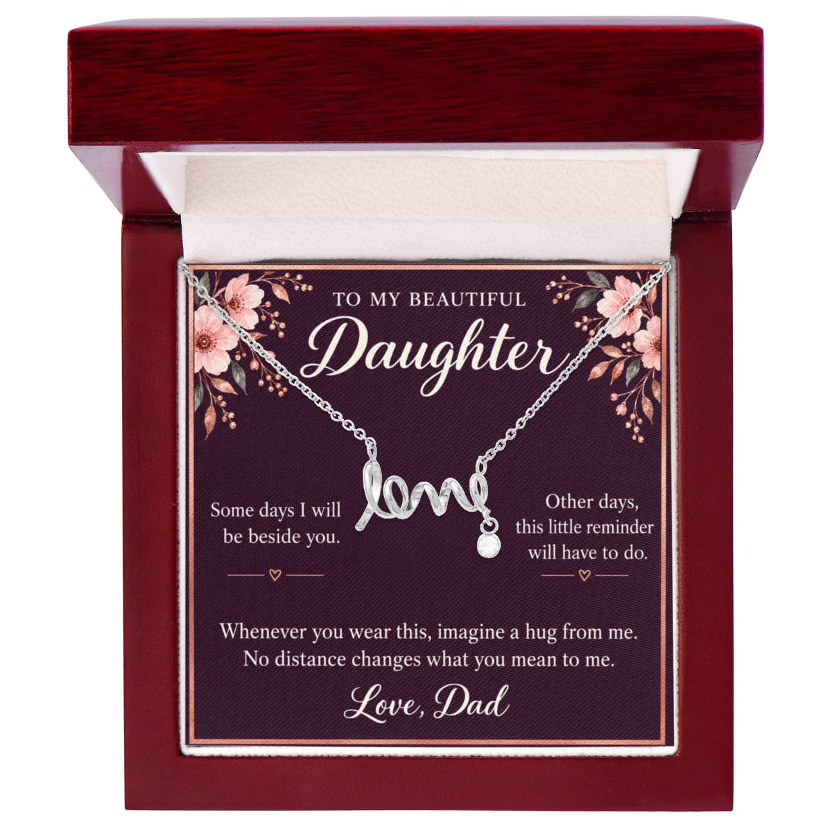 Daughter Love Necklace from Dad – A Hug When We're Apart & Message Card