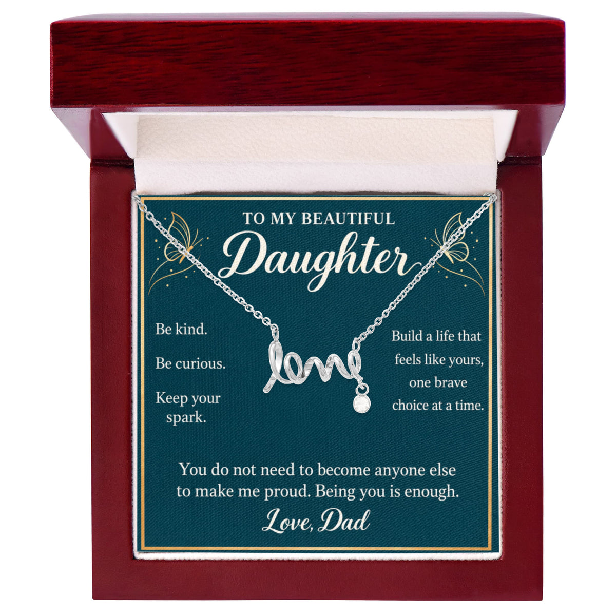 Daughter Love Necklace from Dad – Keep Your Spark & Message Card