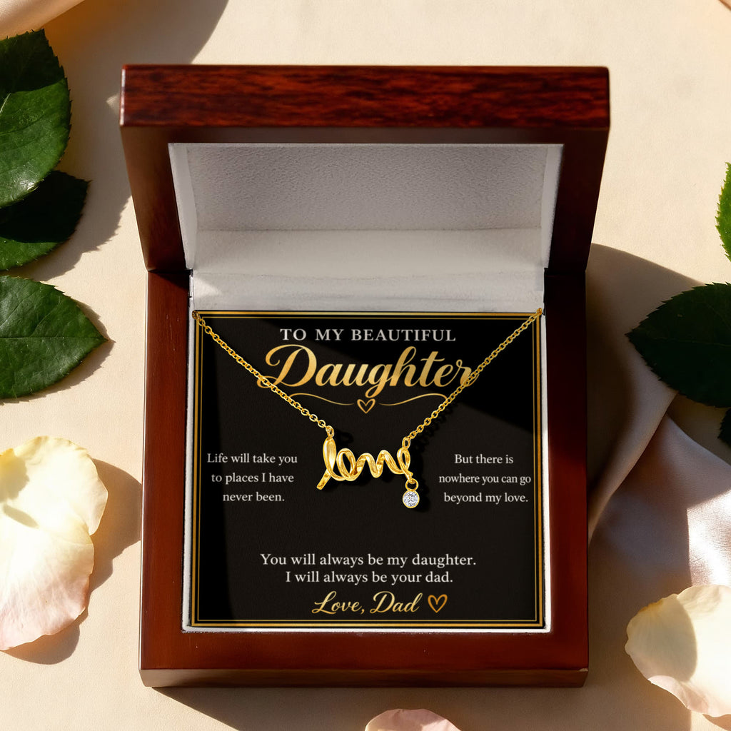 To My Daughter Love Necklace from Dad – Gift Box & Heartfelt Message Card