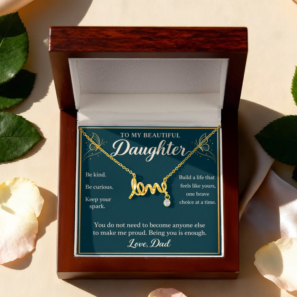 Daughter Love Necklace from Dad – Keep Your Spark & Message Card