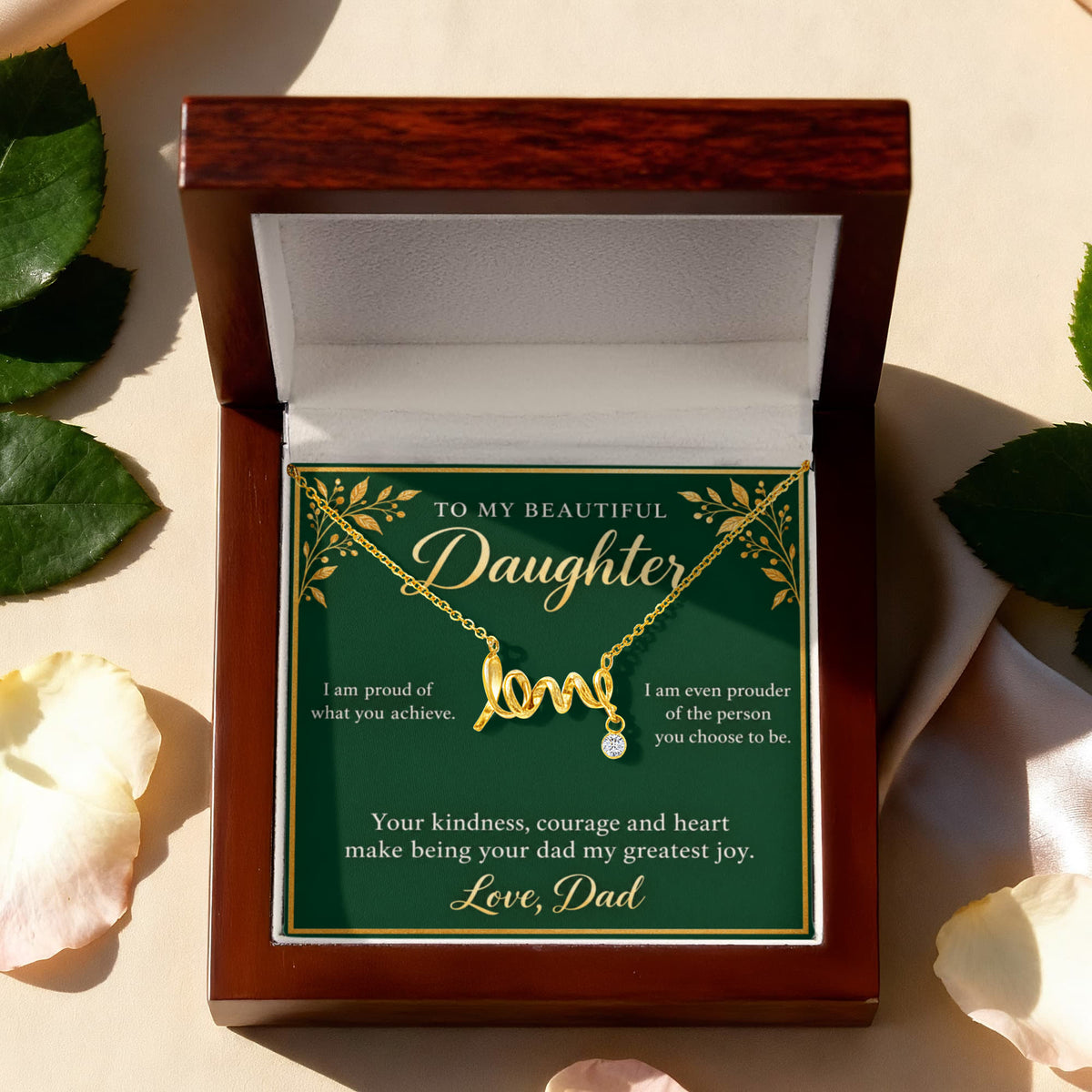 Daughter Love Necklace from Dad – Proud of Who You Are & Message Card