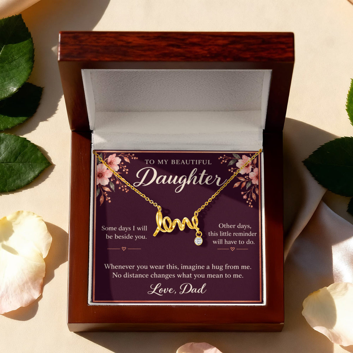 Daughter Love Necklace from Dad – A Hug When We're Apart & Message Card