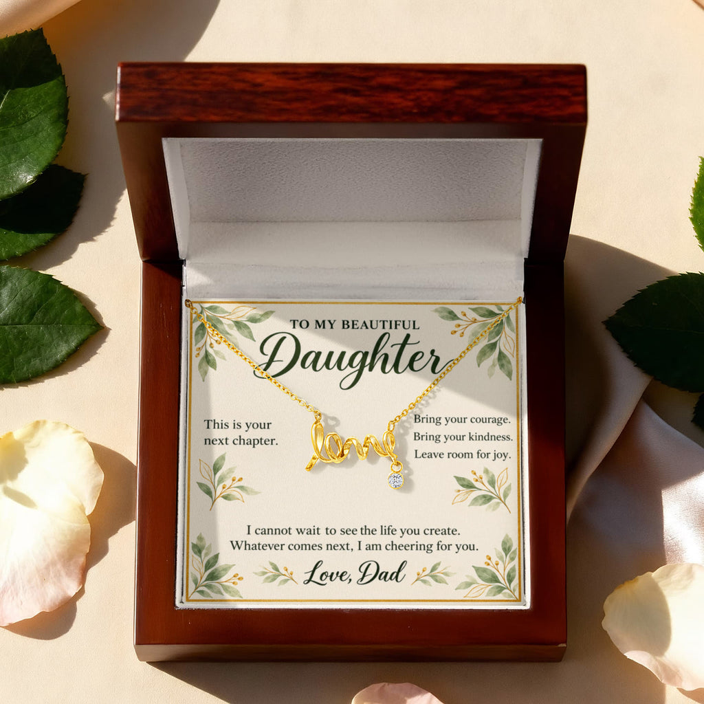 Daughter Graduation Necklace from Dad – Your Next Chapter & Message Card