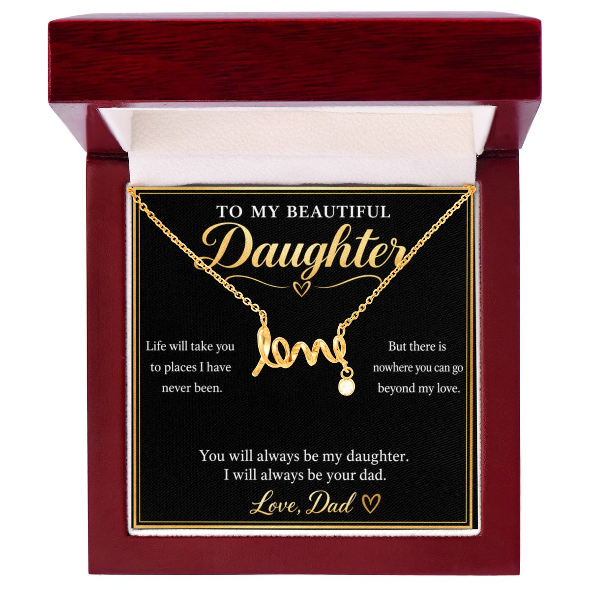 To My Daughter Love Necklace from Dad – Gift Box & Heartfelt Message Card