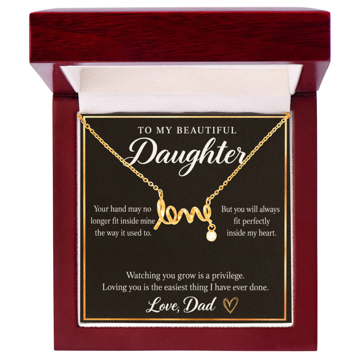 Daughter Love Necklace from Dad – Forever in My Heart & Message Card