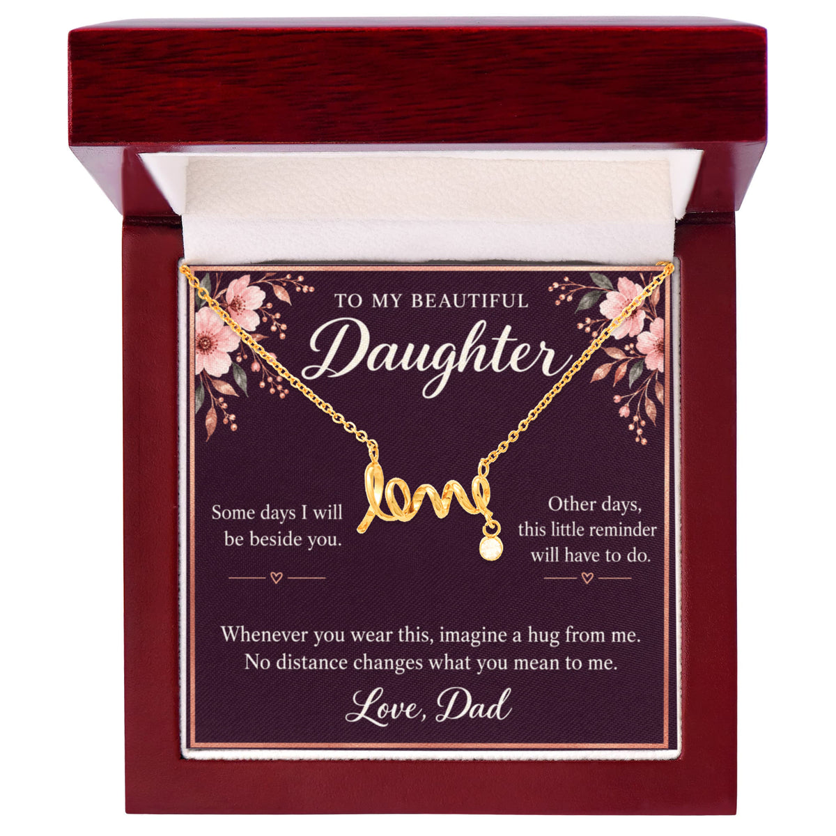 Daughter Love Necklace from Dad – A Hug When We're Apart & Message Card