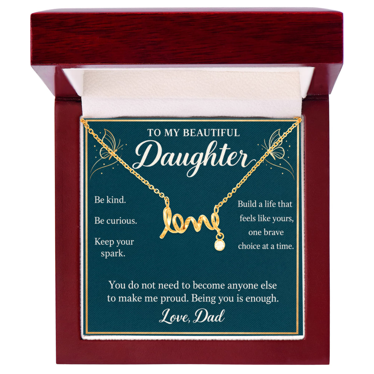 Daughter Love Necklace from Dad – Keep Your Spark & Message Card