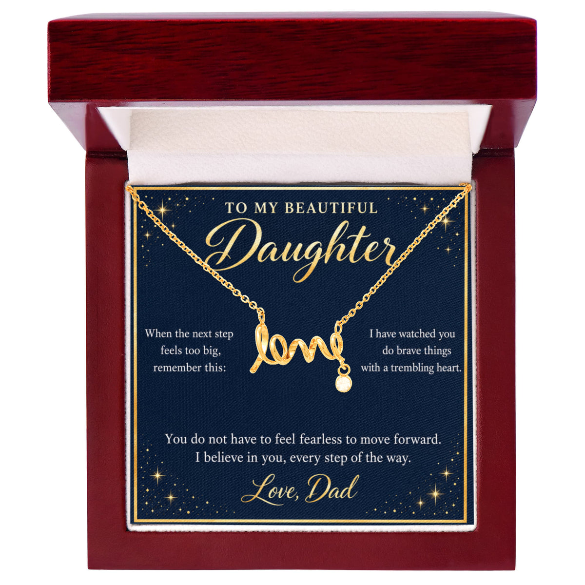 Daughter Love Necklace from Dad – I Believe in You & Message Card