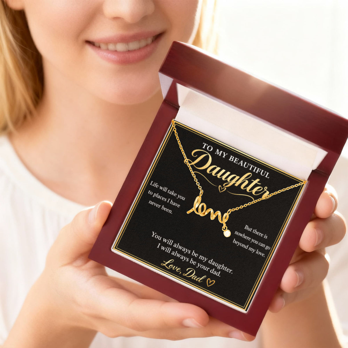 To My Daughter Love Necklace from Dad – Gift Box & Heartfelt Message Card