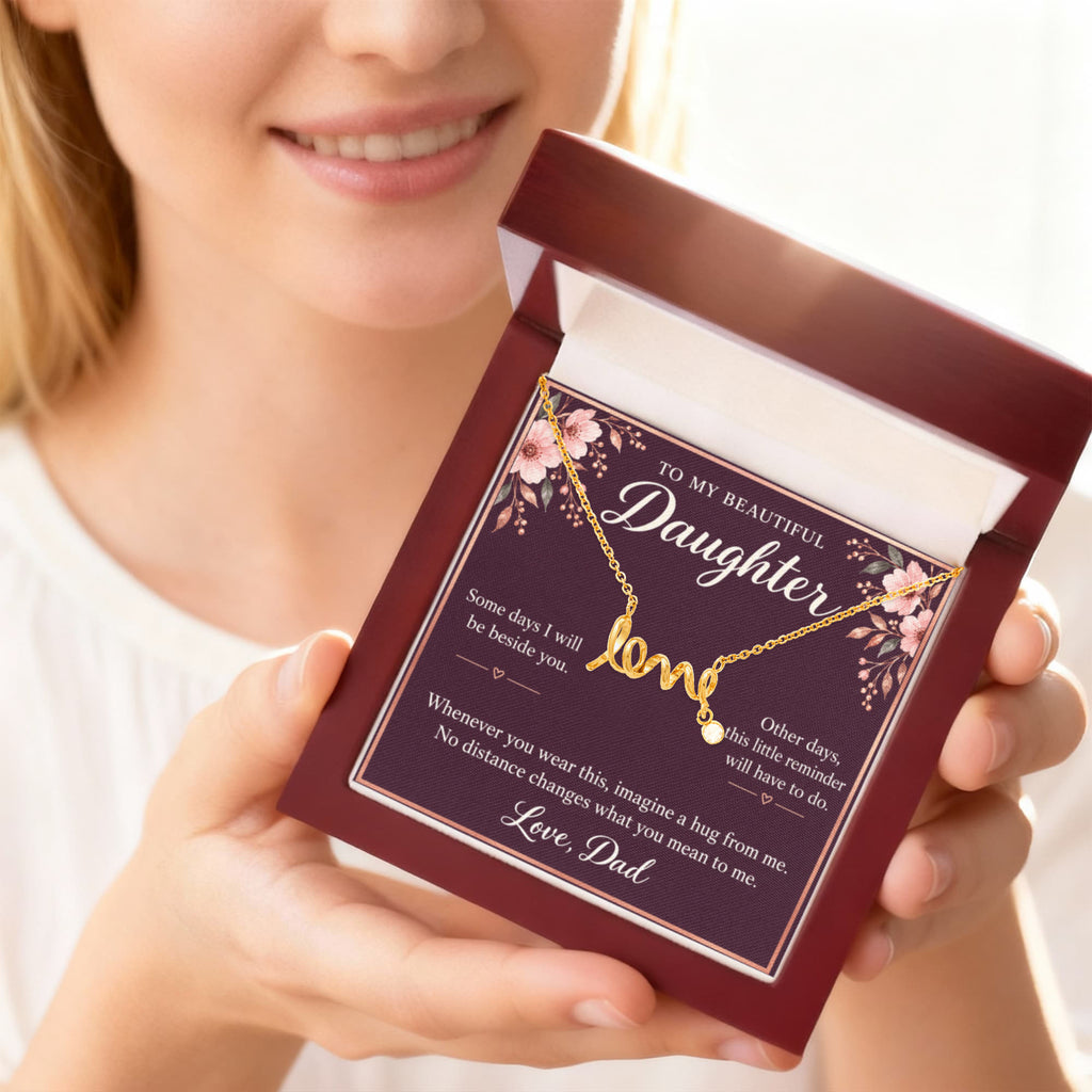 Daughter Love Necklace from Dad – A Hug When We're Apart & Message Card