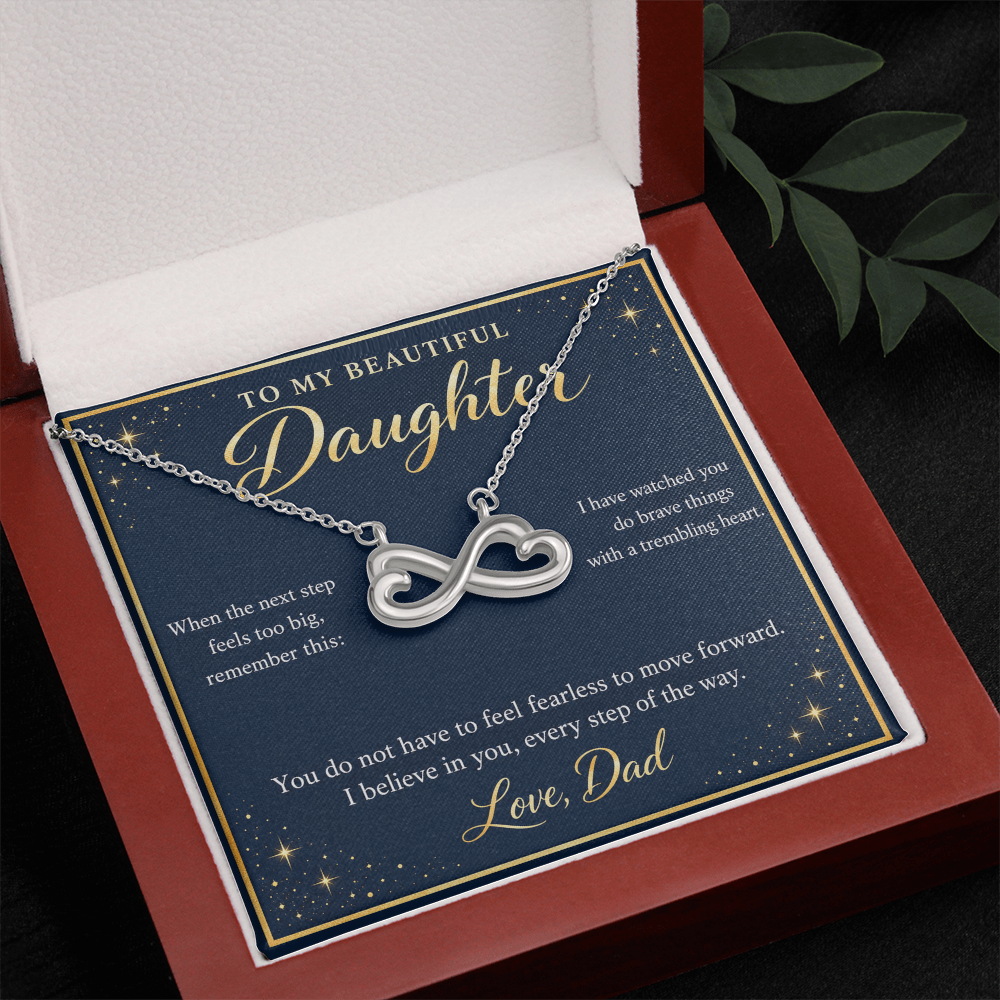 Daughter Infinity Necklace from Dad – I Believe in You & Message Card