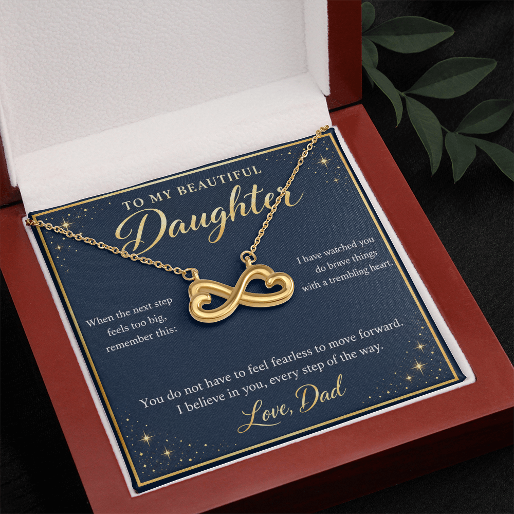 Daughter Infinity Necklace from Dad – I Believe in You & Message Card