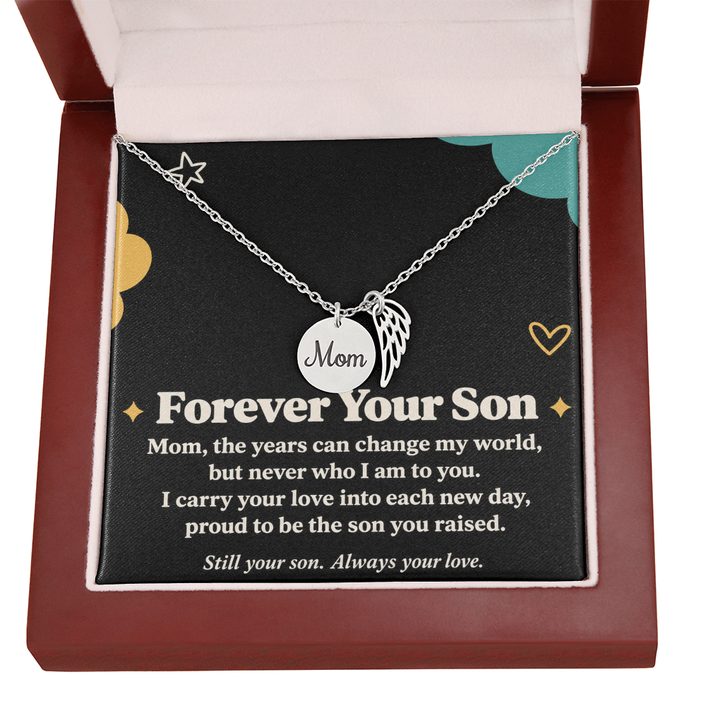 Mom Memorial Necklace for Son – Forever Your Son & Angel Wing